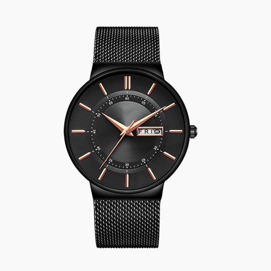 RefinedSophisticate - Women's Ultra-thin Stainless Steel Mesh Watch with Calendar and Gift Box