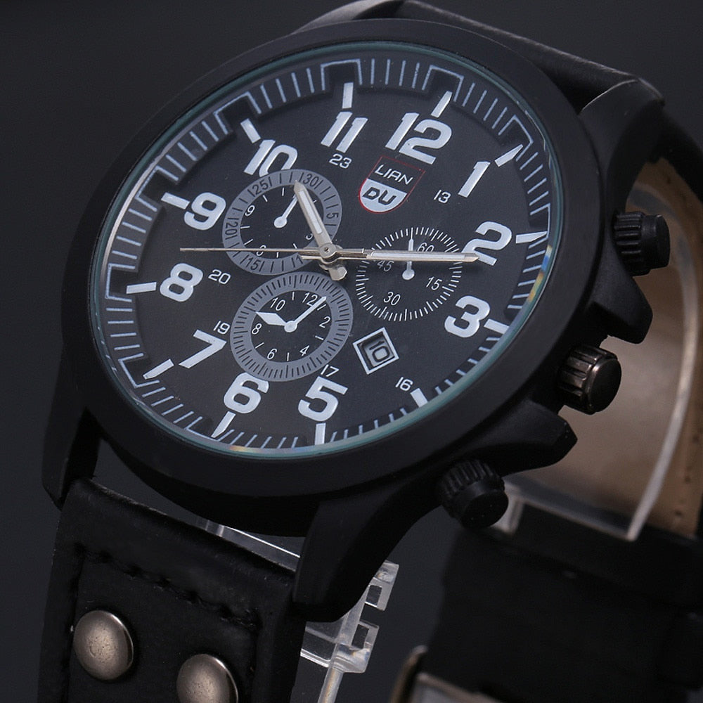 Men's Leather Quartz Watch