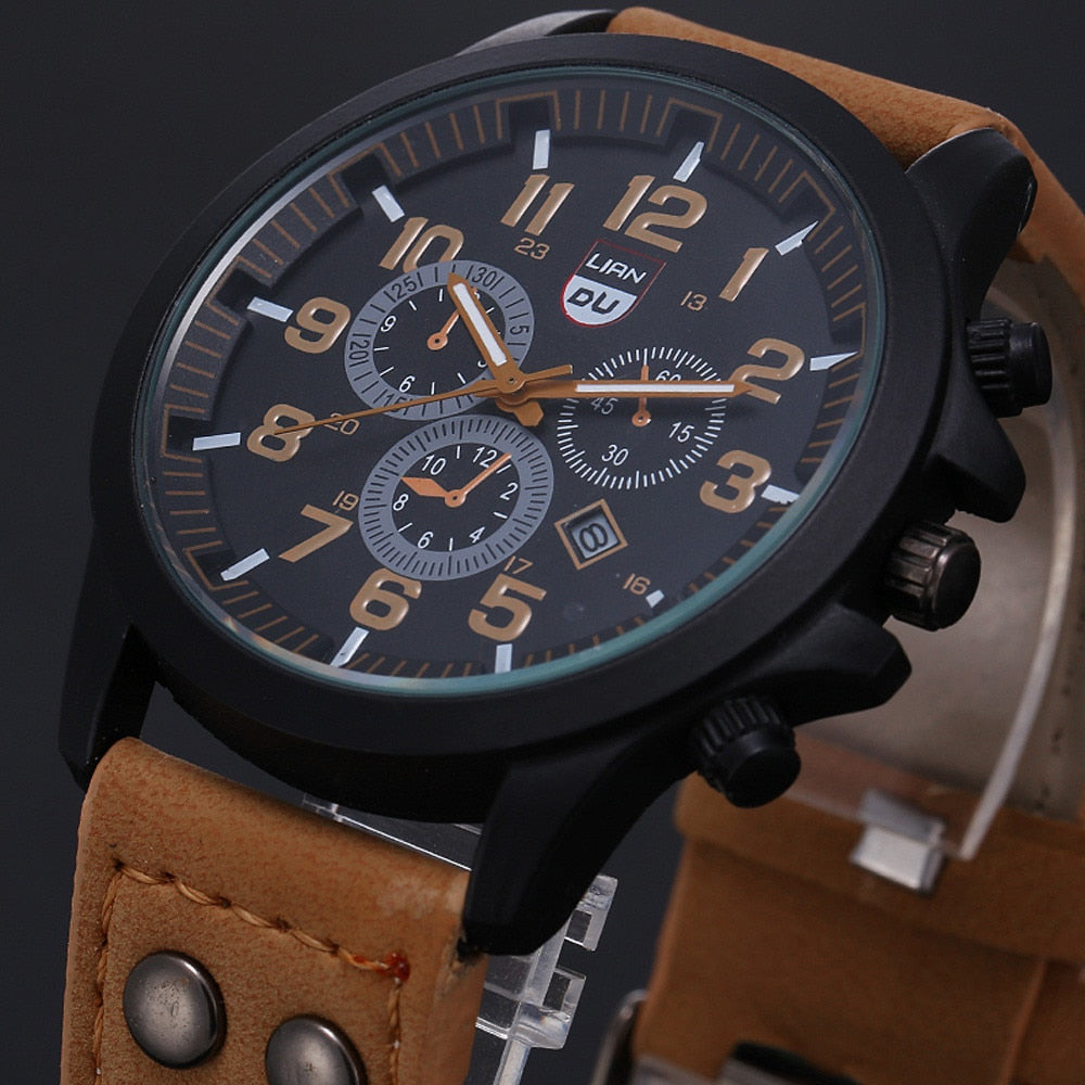 Men's Leather Quartz Watch