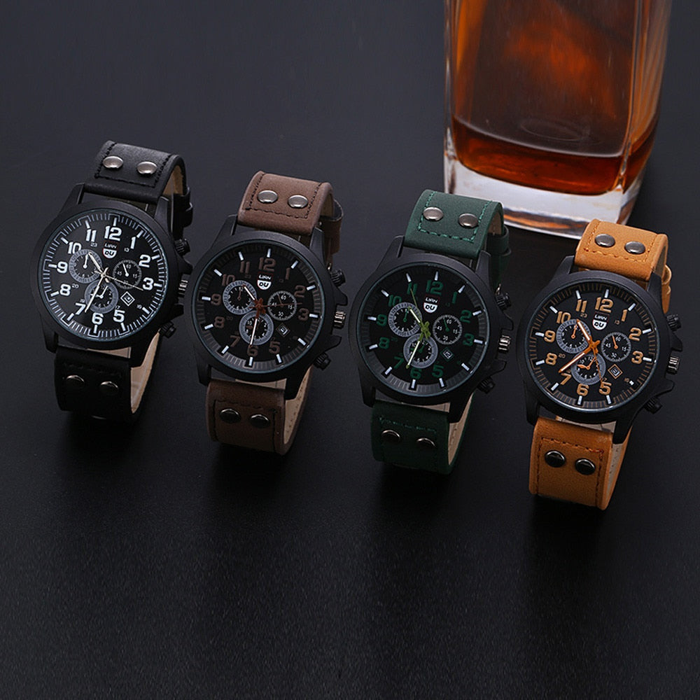 Men's Leather Quartz Watch